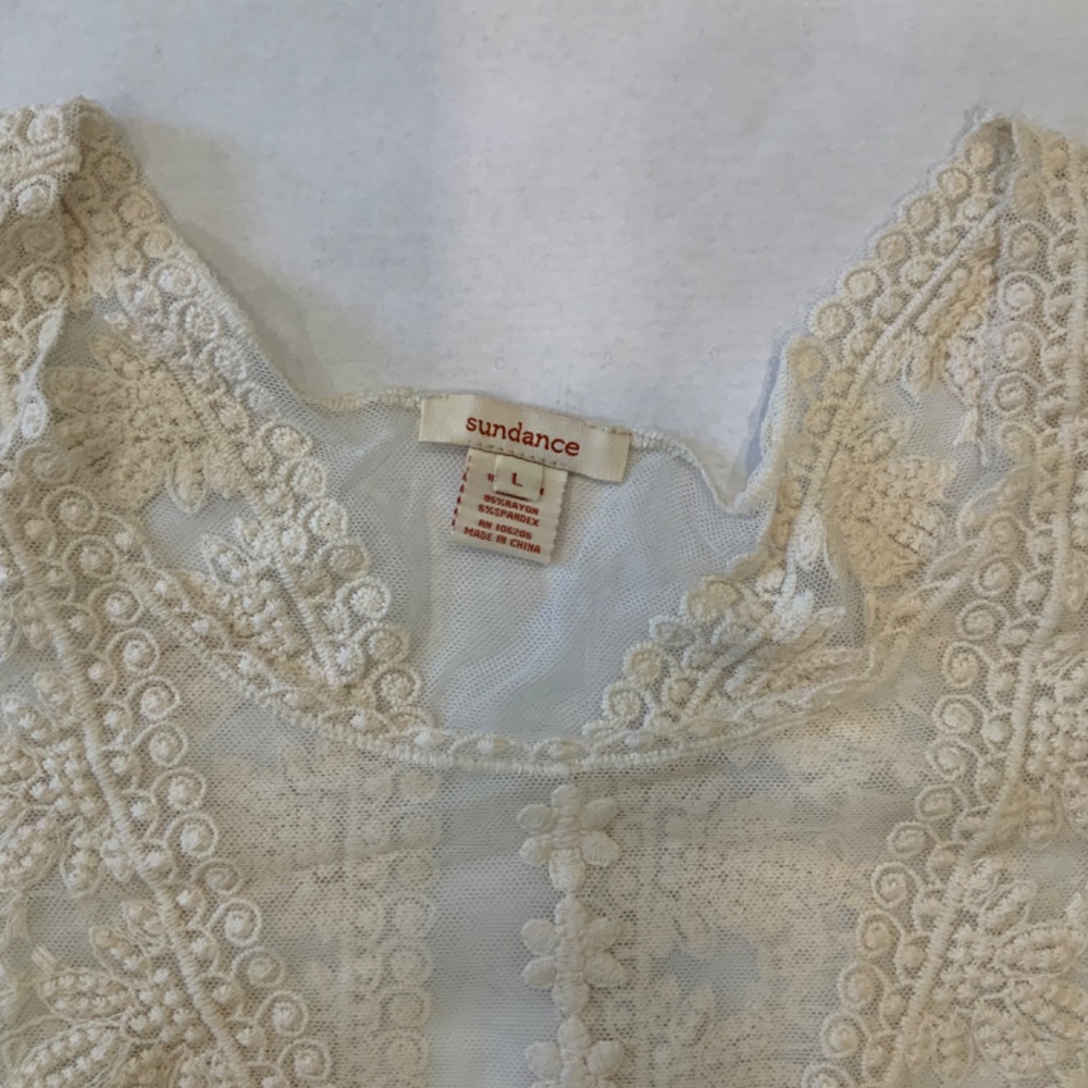 Sundance Cream Embroidered Lace Short Sleeve Blouse - Picture 2 of 2
